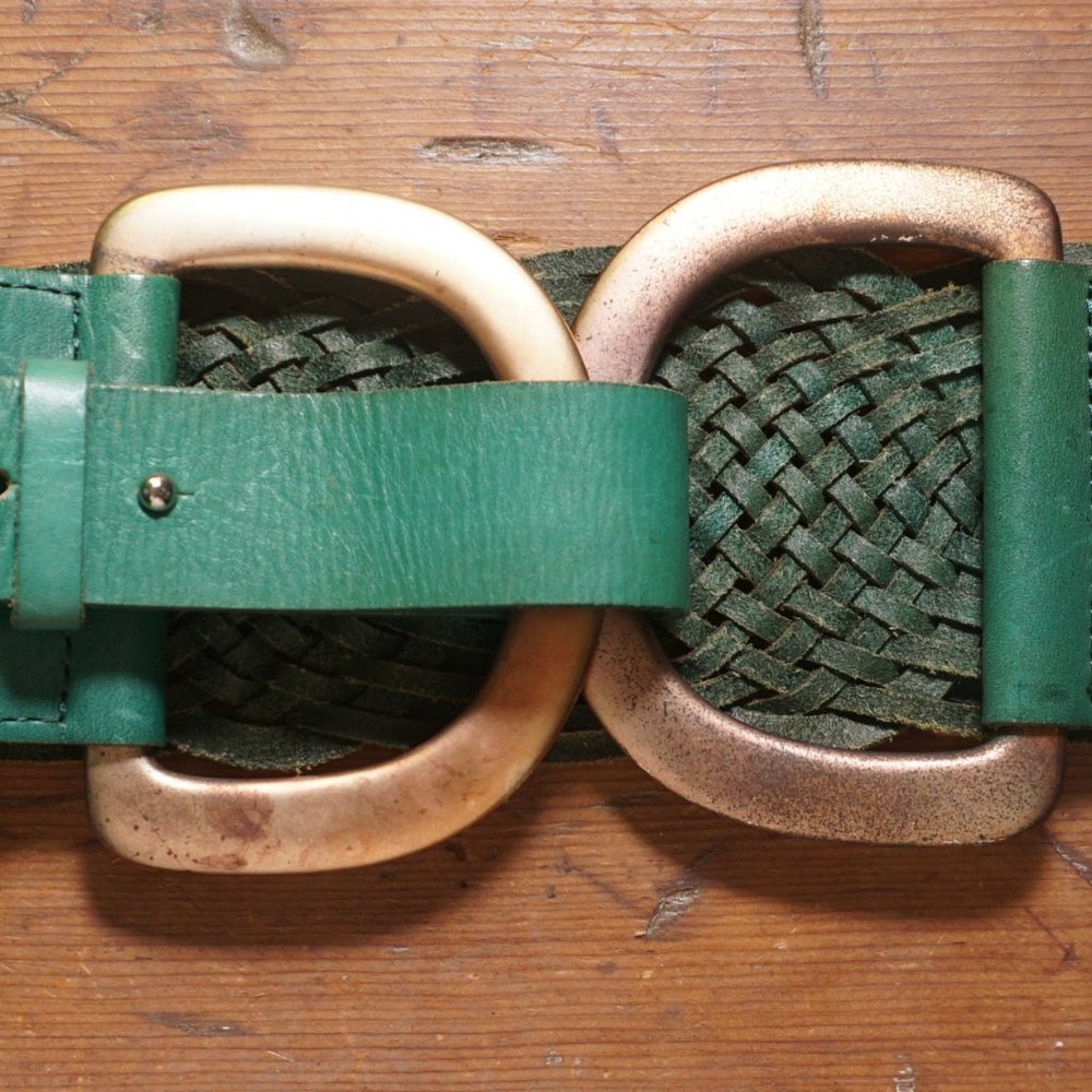 Linea Pelle Teal Woven Brass D-Rings Hip Belt Size S - Picture 3 of 5